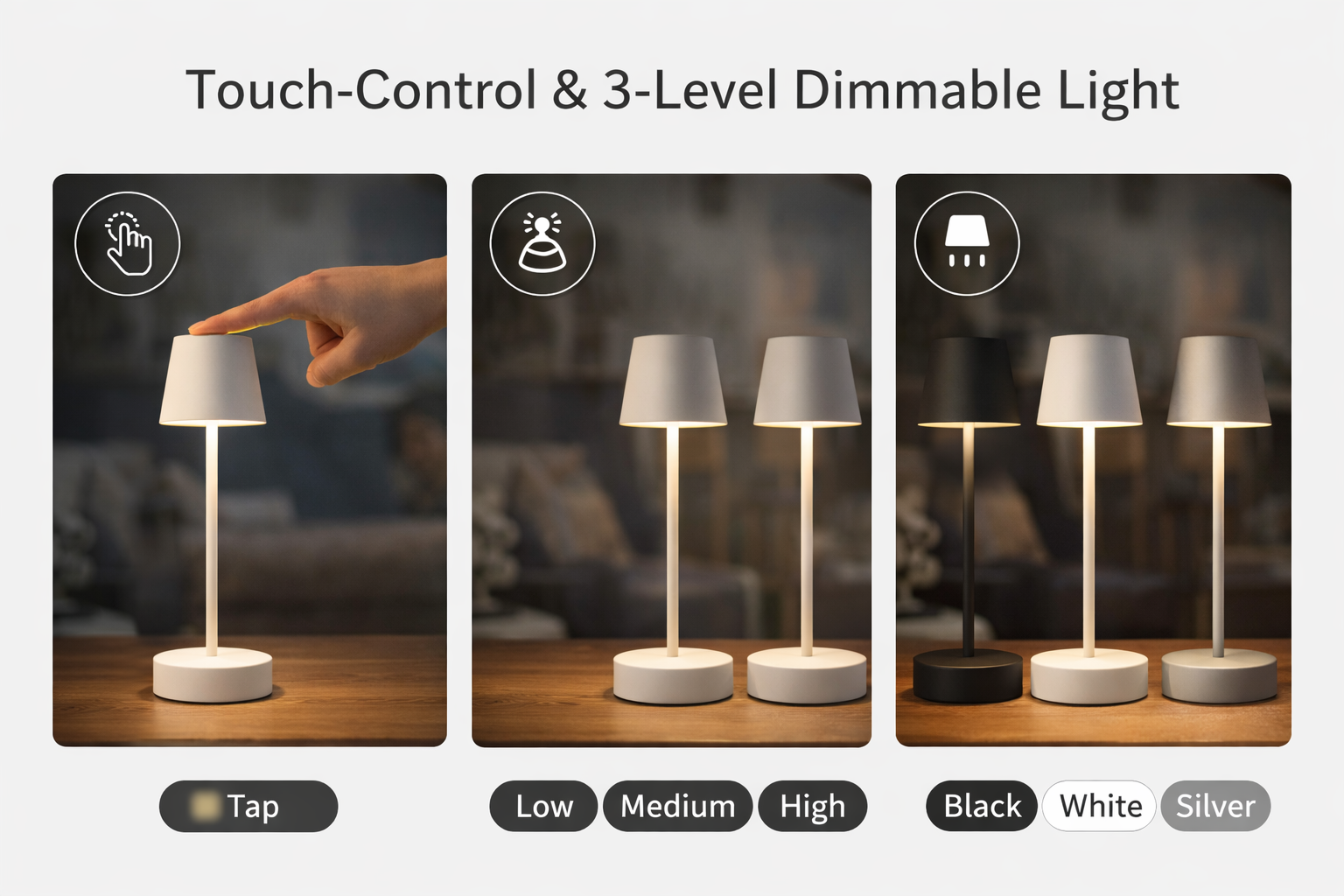 BLSR Touch Lamp – Lampada LED Wireless Ricaricabile con Accensione Touch e Luce Dimmerabile